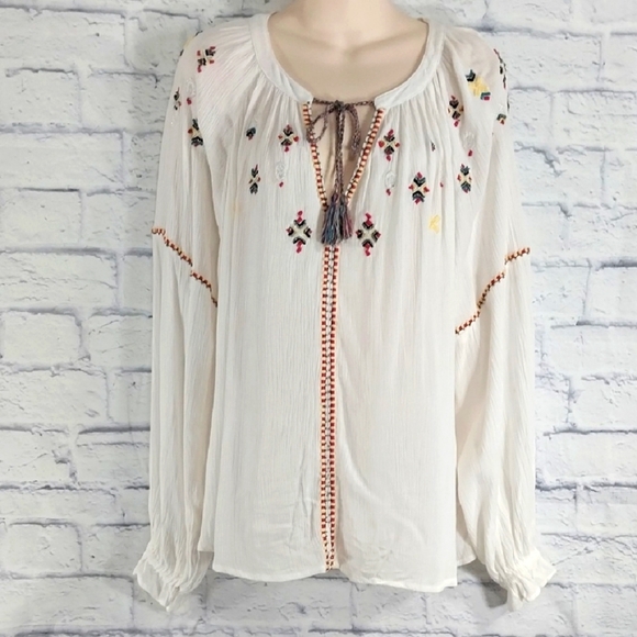 NWT Jessica Simpson Top Beaded Embroidered Peasant Boho  Sz 1X - Picture 1 of 8